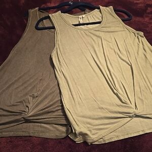 Women's Sleeveless Twist Knot Tops - Olive and Tan